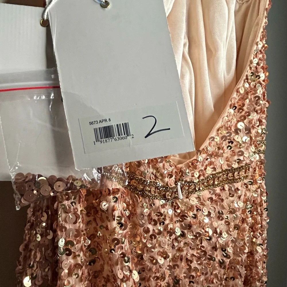 Mac Duggal Rose Gold Sequin Halter Evening Gown - Picture 7 of 9